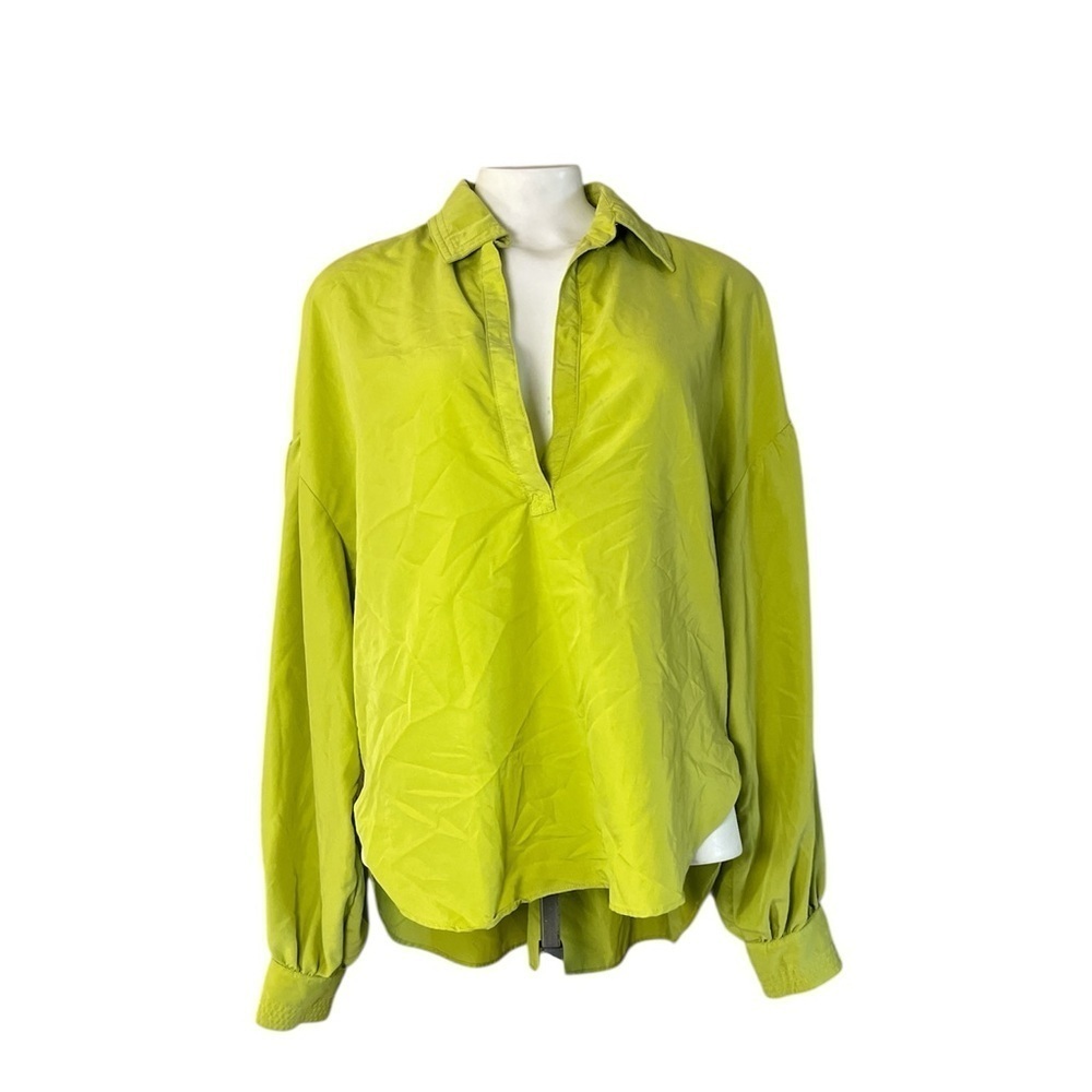 Free People Love Until Tomorrow Poet Blouse XS Green Long Sleeve Boho - Picture 3 of 12